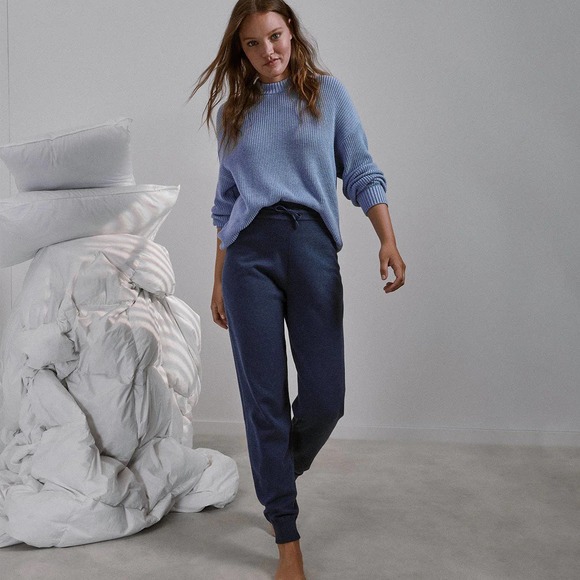 Lunya Pants - LUNYA Pants Womens Medium Blue Cozy Cotton Silk Jogger Deep Blue Waffle NWOT